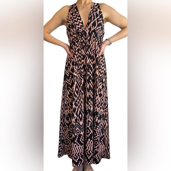 Studio  by Yde Black and Pink Aztec Maxi Dress Ladies M - Picture 1 of 16